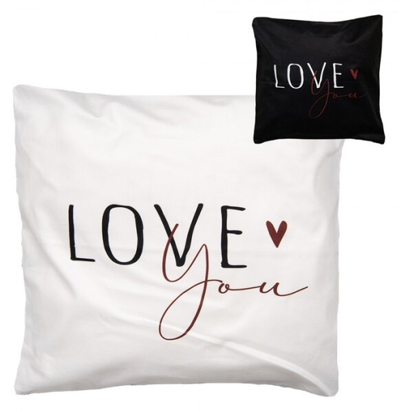 Černo-bílý povlak na polštář s nápisem Love You Happy and Smile – 45x45 cm