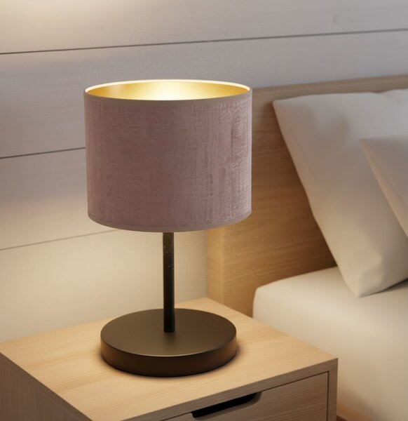 Stolní lampa HILDE LN1 – černá, růžové textilní stínidlo, 1× E27, šířka 18 cm