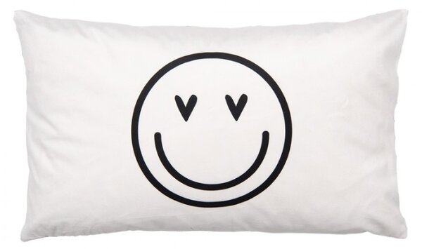 Černo-bílý obdélníkový povlak na polštář se zamilovanými smajlíky Happy and Smile – 30x50 cm