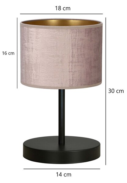 Stolní lampa HILDE LN1 – černá, růžové textilní stínidlo, 1× E27, šířka 18 cm