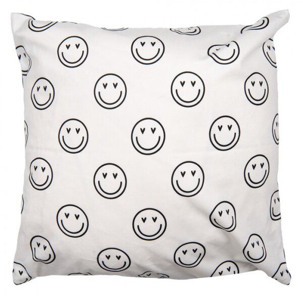Černo-bílý povlak na polštář se zamilovanými smajlíky Happy and Smile – 45x45 cm