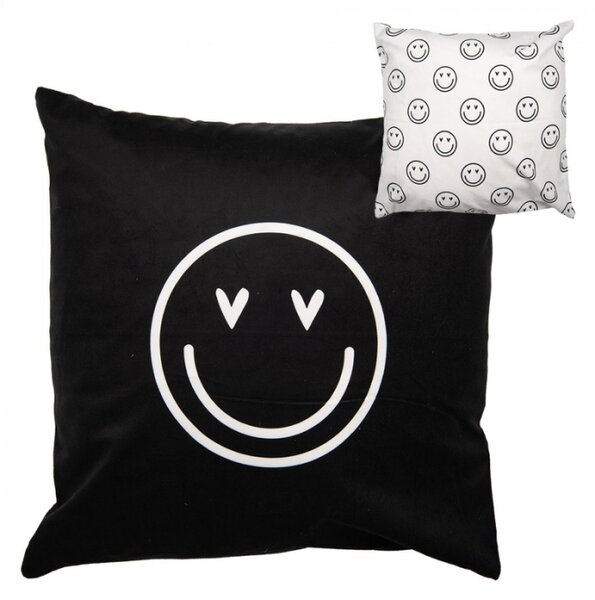 Černo-bílý povlak na polštář se zamilovanými smajlíky Happy and Smile – 45x45 cm