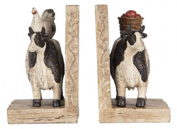 Zarážky na knihy ve tvaru kraviček se slepicí a košíkem – 2 x 17x10x14 cm