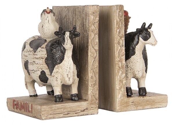 Zarážky na knihy ve tvaru kraviček se slepicí a košíkem – 2 x 17x10x14 cm