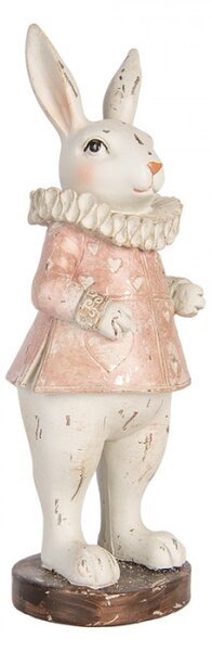 Dekorace socha bílého králíčka v růžovém oblečku s límcem – 29 cm
