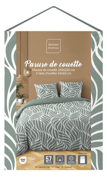 Zelené 3dílné bavlněné povlečení na dvoulůžko/prodloužené 240x220 cm Morgane – douceur d'intérieur