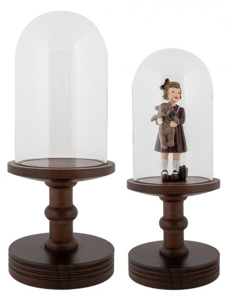 Skleněný poklop na hnědém dřevěném podstavci s vysokou nohou Kai S – 14x34 cm