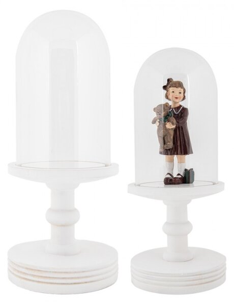 Skleněný poklop na bílém dřevěném podstavci s vysokou nohou Kai S – 14x34 cm