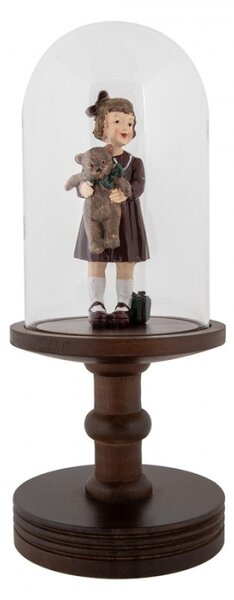 Skleněný poklop na hnědém dřevěném podstavci s vysokou nohou Kai S – 14x34 cm
