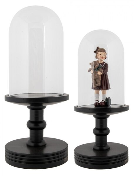 Skleněný poklop na černém dřevěném podstavci s vysokou nohou Kai S – 14x34 cm