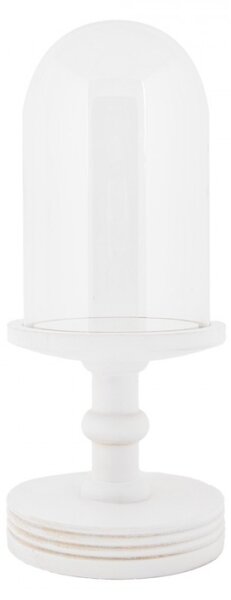 Skleněný poklop na bílém dřevěném podstavci s vysokou nohou Kai S – 14x34 cm