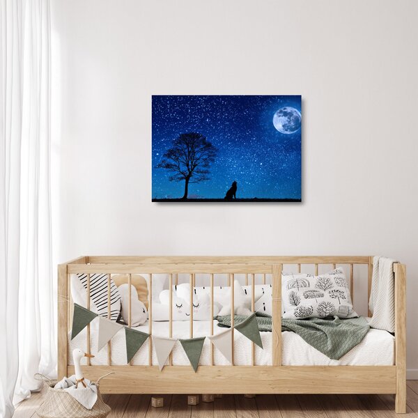Skleněný obraz vlka vyjícího na měsíc (70x50 cm)