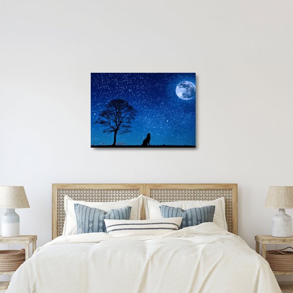 Skleněný obraz vlka vyjícího na měsíc (70x50 cm)
