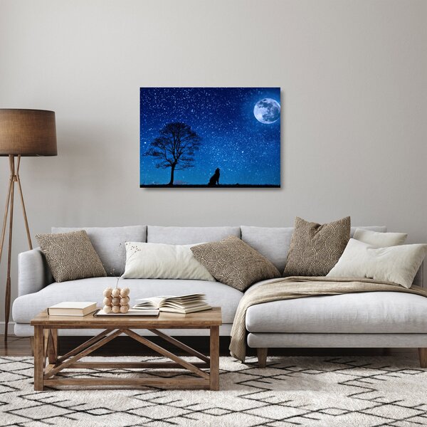 Skleněný obraz vlka vyjícího na měsíc (70x50 cm)