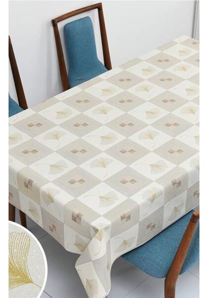 Ubrus PVC 3581544, metráž, 20 m x 140 cm, káro krémové s ginkgo, IMPOL TRADE