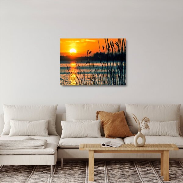 Skleněný obraz - Západ slunce nad jezerem (70x50 cm)