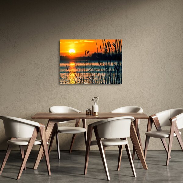 Skleněný obraz - Západ slunce nad jezerem (70x50 cm)