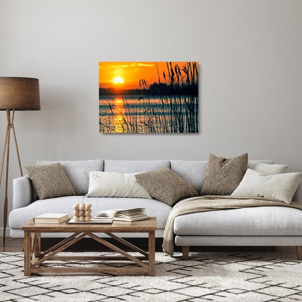 Skleněný obraz - Západ slunce nad jezerem (70x50 cm)
