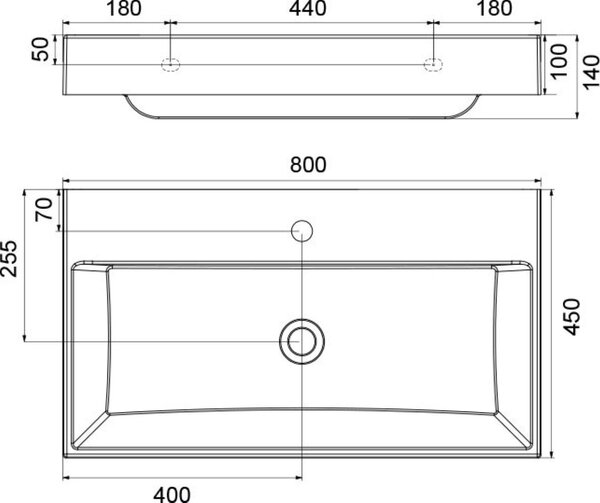 Ravak Natural umyvadlo 80x45 cm obdélníkový nábytkový bílá lesk XJO01280000