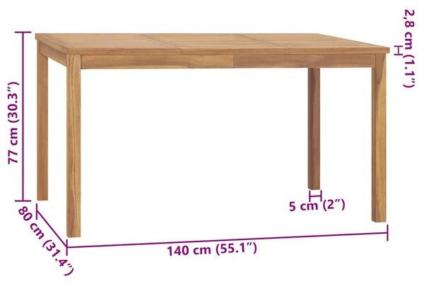 Zahradní jídelní stůl 140 x 80 x 77 cm masivní teakové dřevo 315619