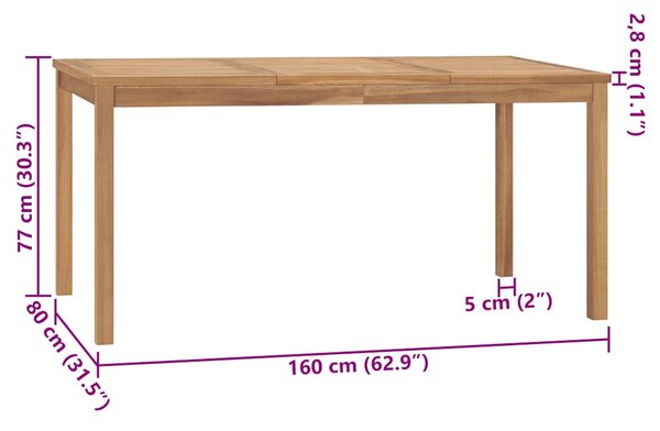 Zahradní jídelní stůl 160 x 80 x 77 cm masivní teakové dřevo 315620