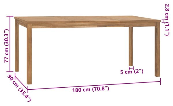 Zahradní jídelní stůl 180 x 90 x 77 cm masivní teakové dřevo 315621