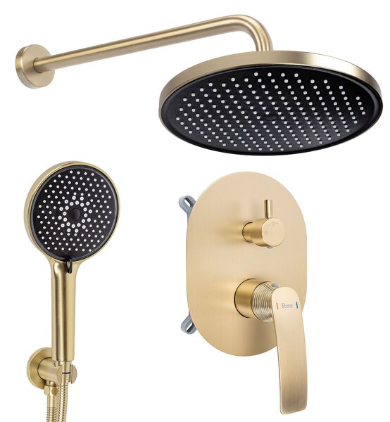 Sprchový komplet REA COMO M2 PREMIUM + BOX s podomítkovou baterií, zlatý kartáčovaný