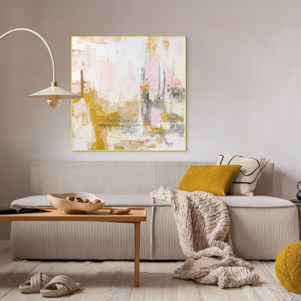 Tištěný/s ručně malovanými prvky obraz s rámem/na plátně 102x102 cm New Age Yellow – Malerifabrikken