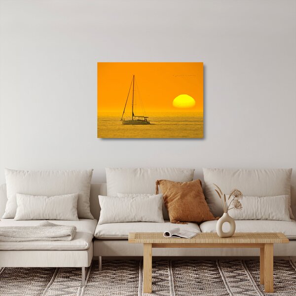Skleněný obraz - Loďka uprostřed moře (70x50 cm)