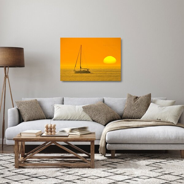 Skleněný obraz - Loďka uprostřed moře (70x50 cm)