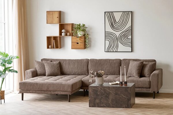 Nordic Living Hnědá rohová pohovka Lido 290 cm, levá
