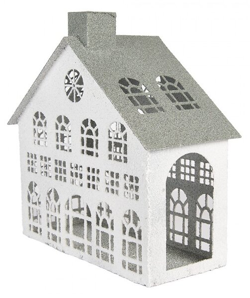 Bílý antik kovový svícen domek Vintage House - 34*16*34 cm - Clayre & Eef