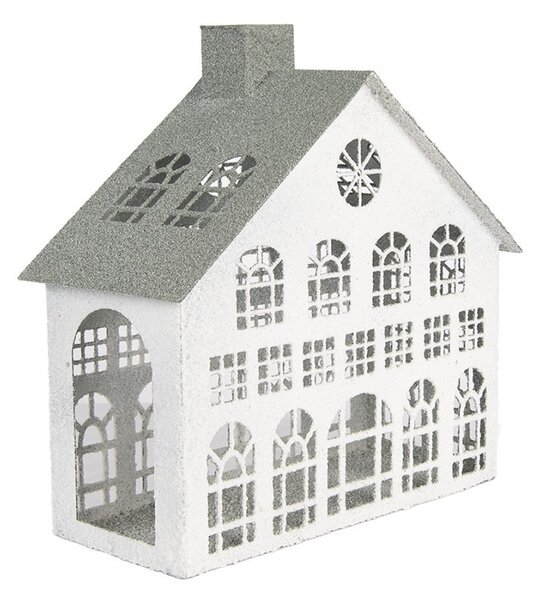 Bílý antik kovový svícen domek Vintage House - 34*16*34 cm - Clayre & Eef