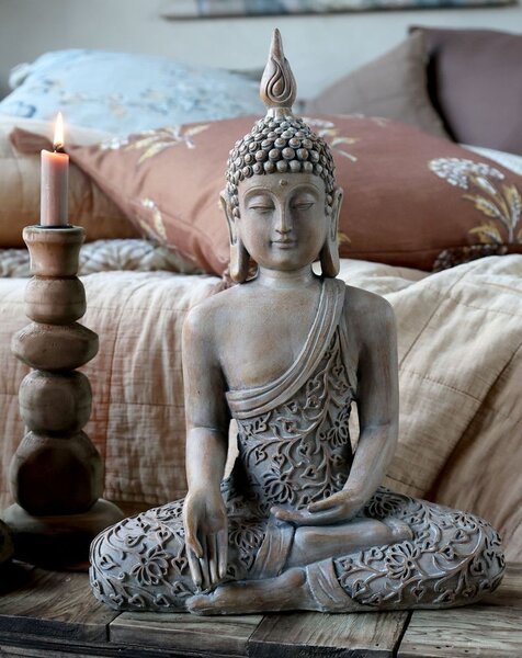 Béžová antik dekorace sedící Buddha - 30*16*41 cm - Chic Antique