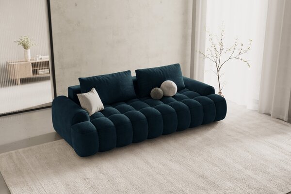 -25 % Dny MOMENTI– Cosmopolitan Design Tmavě modrá sametová rozkládací pohovka Linz 250 cm
