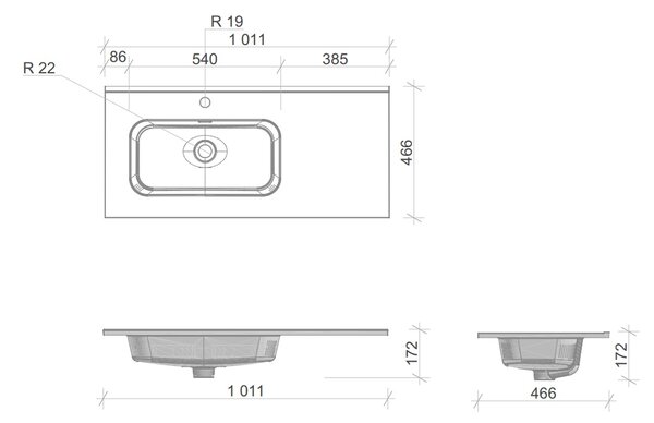 Comad Go 2 umyvadlo 101x46 cm obdélníkový nábytkový bílá lesk GO 2 100CM L DP ( E-8095-100L )