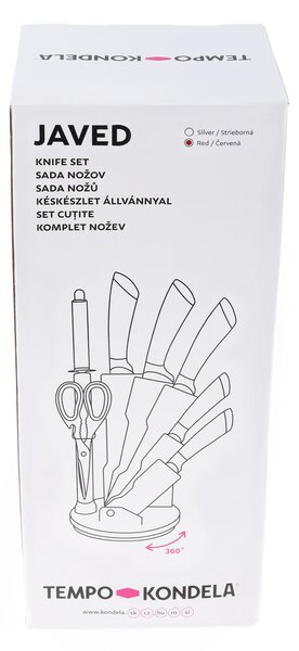TEMPO-KONDELA JAVED, sada nožů, set 8 ks, ve stojanu, červená