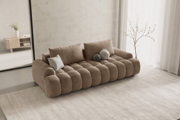 -25 % Dny MOMENTI– Cosmopolitan Design Tmavě béžová sametová rozkládací pohovka Linz 250 cm