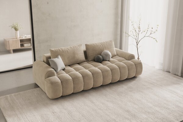 -25 % Dny MOMENTI– Cosmopolitan Design Světle béžová sametová rozkládací pohovka Linz 250 cm