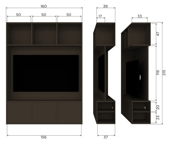Tmavě hnědá TV sestava z borovicového dřeva 160x215x40 cm Meggy – WOOOD