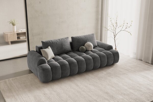 -25 % Dny MOMENTI– Cosmopolitan Design Šedá sametová rozkládací pohovka Linz 250 cm
