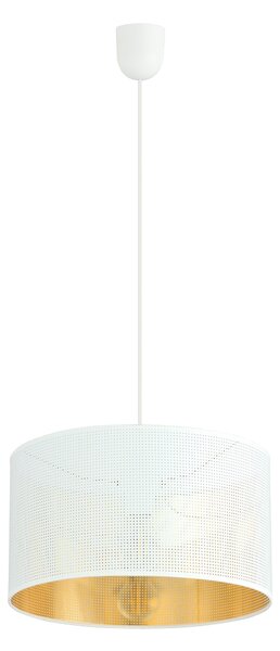 Závěsné svítidlo ASTON 1 – bílé, zlaté textilní stínidlo, 1× E27, šířka 35 cm