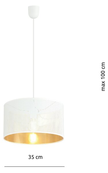 Závěsné svítidlo ASTON 1 – bílé, zlaté textilní stínidlo, 1× E27, šířka 35 cm