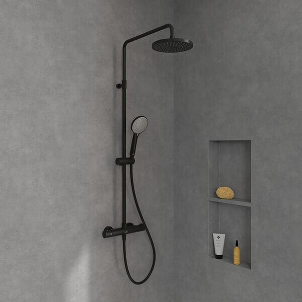 Villeroy & Boch Universal Showers sprchová sada na stěnu s termostatem s dešťovou sprchou černá TVS109002000K5