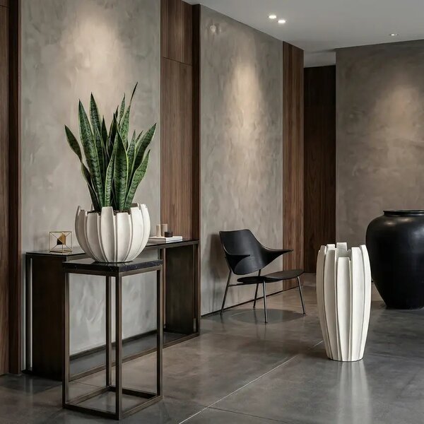 Dekorativní květináč Linea 35 × 65 cm beige - 51 - 70 cm - Skleněná vlákna - 31 do 50cm