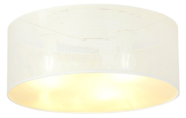 Stropní svítidlo ASTON 3 – bílé, zlatá textilní stínidla, 3× E27, šířka 50 cm