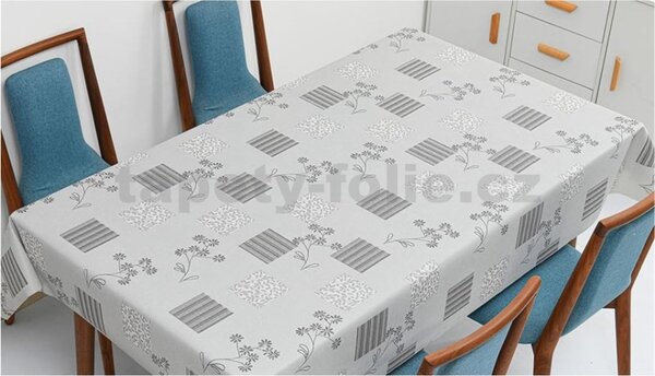 Ubrus PVC 3581522, metráž, 20 m x 140 cm, šedý s drobným kvítím, IMPOL TRADE