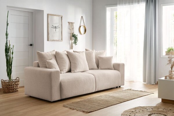 -25 % Dny MOMENTI– Bobochic Paris Béžová bouclé rozkládací pohovka Envy 245 cm