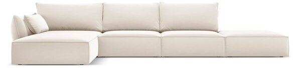 Béžová sametová rohová pohovka (levý roh/s lenoškou) Vanda – Mazzini Sofas