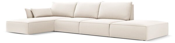 Béžová sametová rohová pohovka (levý roh/s lenoškou) Vanda – Mazzini Sofas